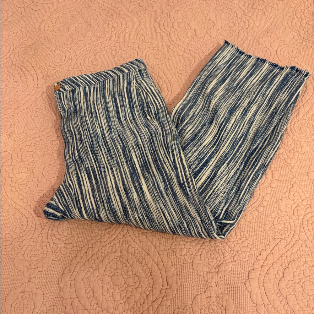 100% Cotton Free People Navy and Cream Striped Pants - Picture 2 of 10